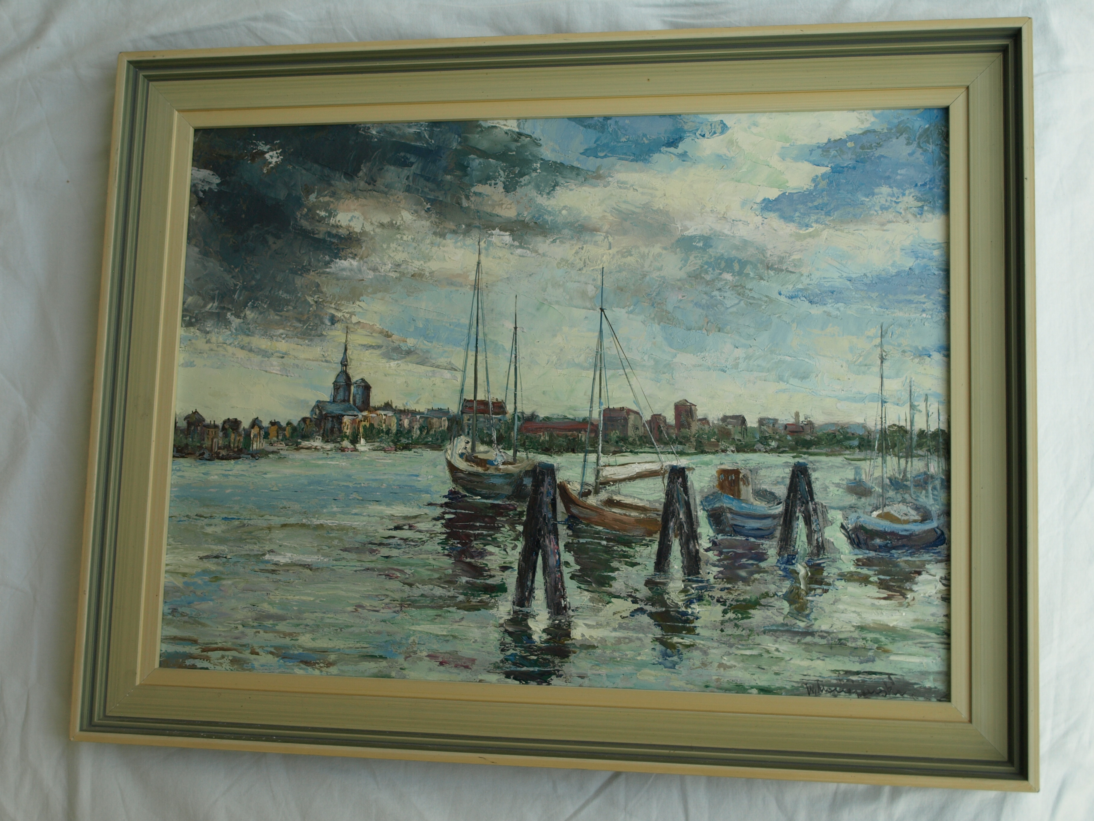 Niet of onleesbaar gesigneerd - Olieverf op board – Havengezicht – gesigneerd & ingelijst  kopen? Bied vanaf 1!