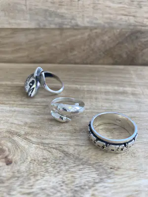 Een Lotje van drie zilveren ringen uitgevoerd in dolfijnen en olifantjes kopen? Bied vanaf 39!