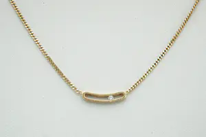 54 - Sierlijk en fijn 14 krt geel gouden gourmette collier - met 0.04ct diamant kopen? Bied vanaf 155!