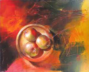 Jochum Bakker - Acryl op doek, Stilleven met appels (Zeer groot) verkocht voor € 250!