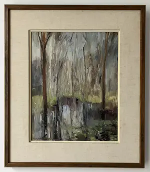 Wim Vaarzon Morel (jr.) - Boslandschap met vijver - Gesigneerd kopen? Bied vanaf 200!