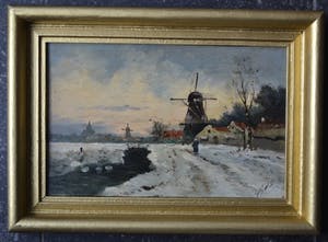 Niet of onleesbaar gesigneerd - Hollands winterlandschap - Gesigneerd - Olieverf op paneel kopen? Bied vanaf 10!