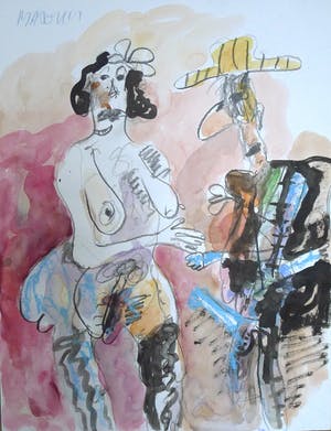 Anton Martineau - COWBOY EN ZIJN MODEL Tekening/Gouache met pastelkrijt kopen? Bied vanaf 275!