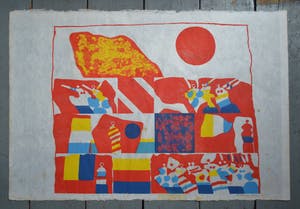 Jef Diederen - 'Rood' - Houtsnede op Japans papier. kopen? Bied vanaf 1!