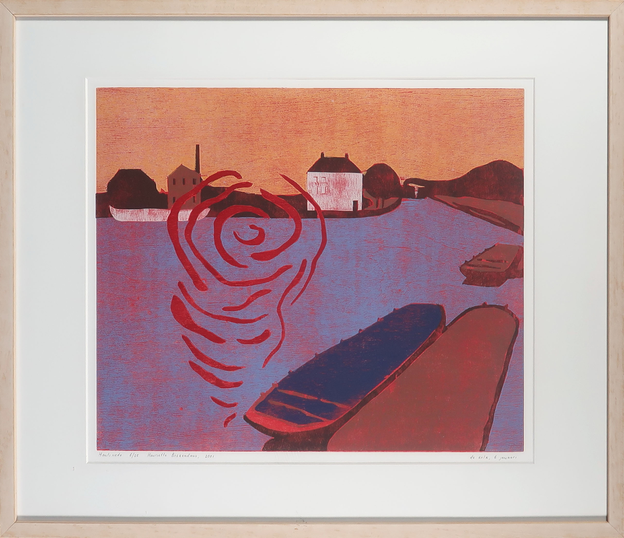 Henriette Boerendans - Houtsnede, De Kolk - Ingelijst verkocht voor € 35!