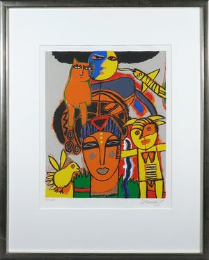 Corneille - Zeefdruk, Huit chats III - Ingelijst kopen? Bied vanaf 150!