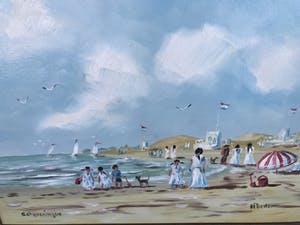 Henk Poeder - Vrolijk Strandgezicht bij Scheveningen kopen? Bied vanaf 100!