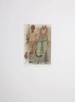 Adolf Born - Litho, De kattendame denkt na kopen? Bied vanaf 350!