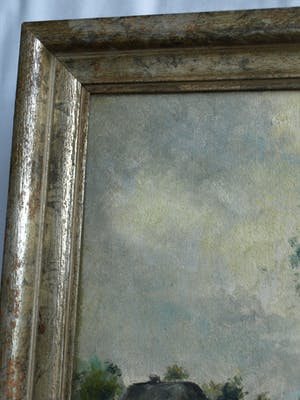 Niet of onleesbaar gesigneerd - Olieverf op paneel , Landschap met vrouw – ingelijst - oud kopen? Bied vanaf 1!