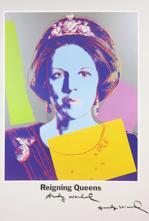 Andy Warhol - Gesigneerd affiche, Queen Beatrix uit de serie 'Reigning Queens' - Ingelijst kopen? Bied vanaf 1!