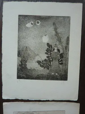 Margriet Snel - 8 etsen vrouw bij oever, figuren in landschappen kopen? Bied vanaf 50!