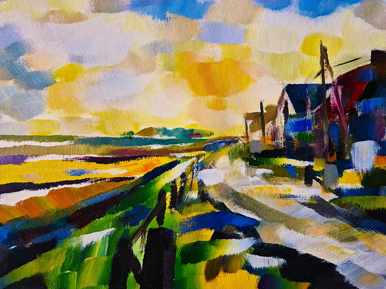 Eddy Sikma - Grote expressionistische gouache "zomeravond landschap" - gesigneerd kopen? Bied vanaf 78!