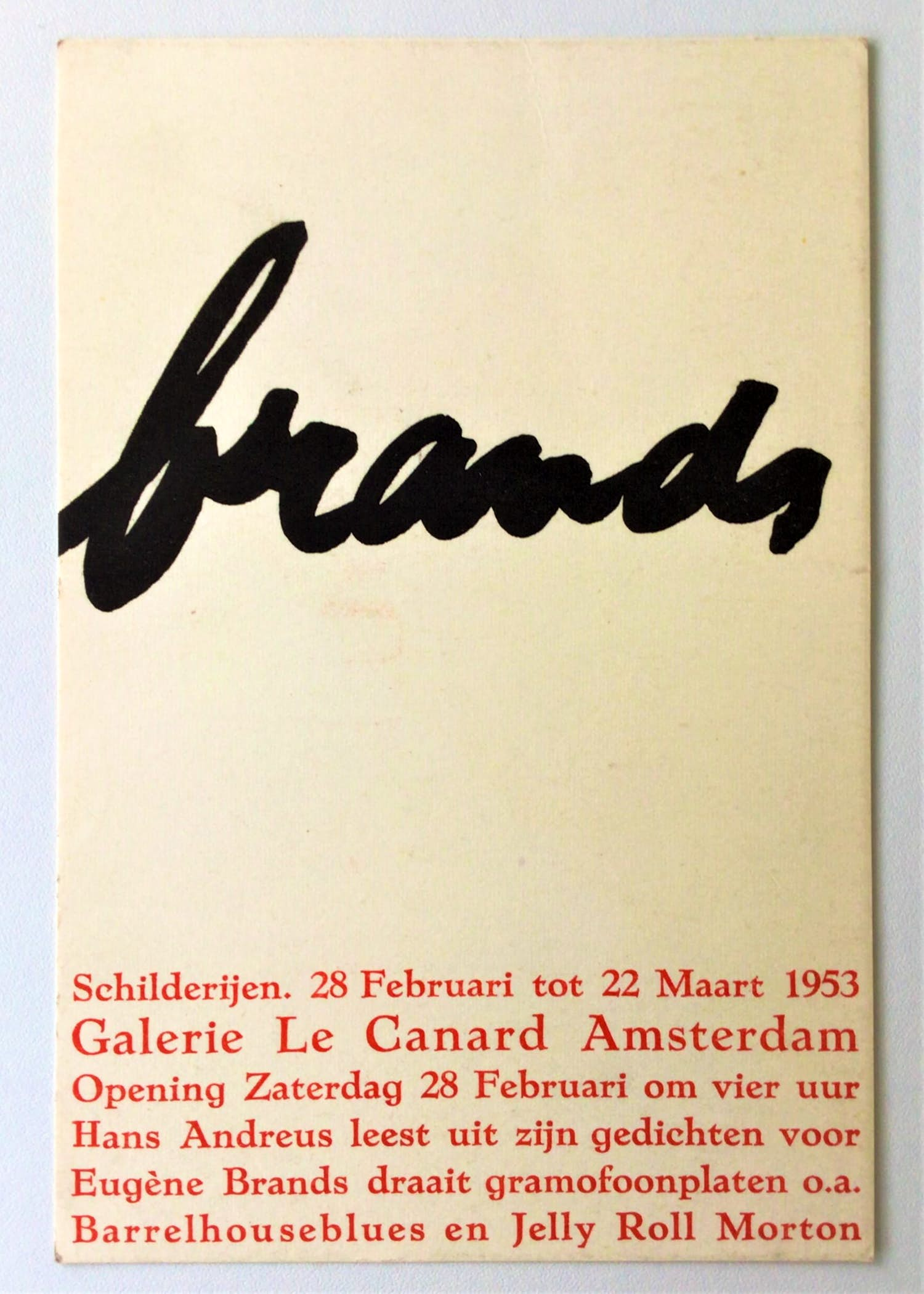 Buy Eugène Brands - Cobra - 1953 - Zeer zeldzame uitnodiging voor expositie!? Bid from 58!