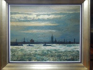 Niet of onleesbaar gesigneerd - Havengezicht bij zonsondergang door slecht leesbare meester kopen? Bied vanaf 10!