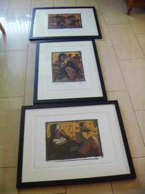 Nico Vrielink - Kleurenzeefdruk CONFRONTATIE met GAUGUIN I , II en III ingelijst verkocht voor € 189!