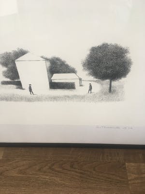 Metten Koornstra - Twee mannetjes met hoed in landschap, litho. kopen? Bied vanaf 50!