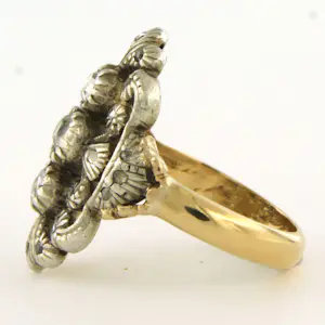Buy 14k geel goud en zilver ring met Bolsjewiek en roos geslepen diamant tot. 0.50ct? Bid from 800!