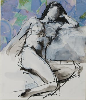 Bert van Zelm - Gouache en collage, Zittend naakt - Ingelijst kopen? Bied vanaf 40!