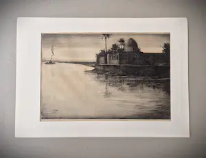 Charles William Cain - vermaard Brits graficus - Ets - A Tigres Night - Ezra's Tomb - potloodgesign. kopen? Bied vanaf 49!