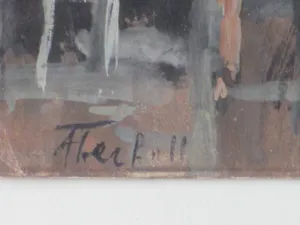 Adriaan Terhell - Hollandse stad met schippers in gracht - Aquarel kopen? Bied vanaf 40!