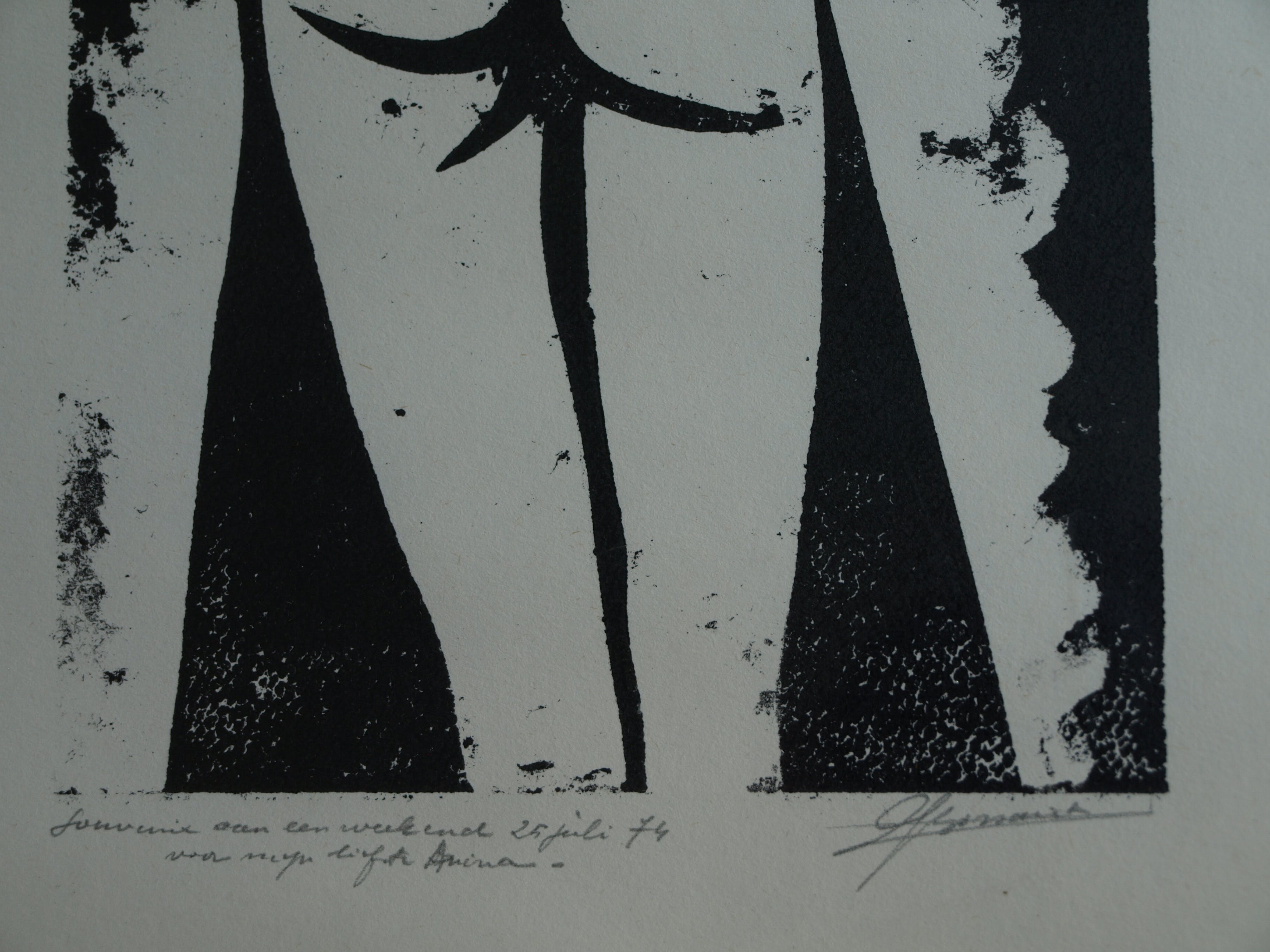 Jozef Bossaert - Kartonsnede , Kussend paar – ingelijst – 1974 kopen? Bied vanaf 15!