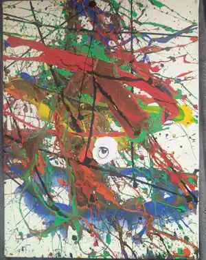 Buy Franz J. Blank - Franz J. Blank (1932–2017) – Abstrakte Komposition mit Auge, 1999? Bid from 100!