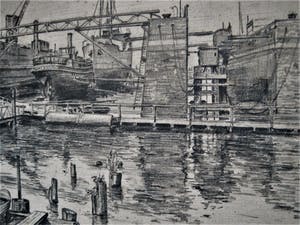 Tom van As - Realistische potloodtekening "droogdok Rotterdamse haven" gesigneerd kopen? Bied vanaf 10!