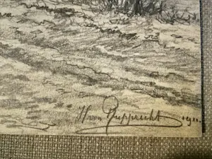 Henri von Rupprecht - Potloodtekening boerderij in bos kopen? Bied vanaf 30!