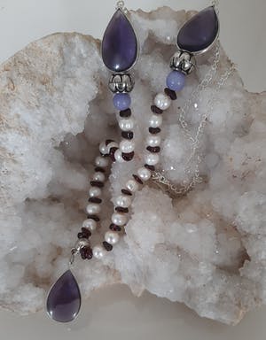 Zilveren ketting 925 met echte parel,granaat,amethist kopen? Bied vanaf 10!