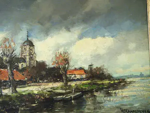 Hendrik Cornelis Kranenburg - Olieverf - Kerksdorp aan het water kopen? Bied vanaf 110!