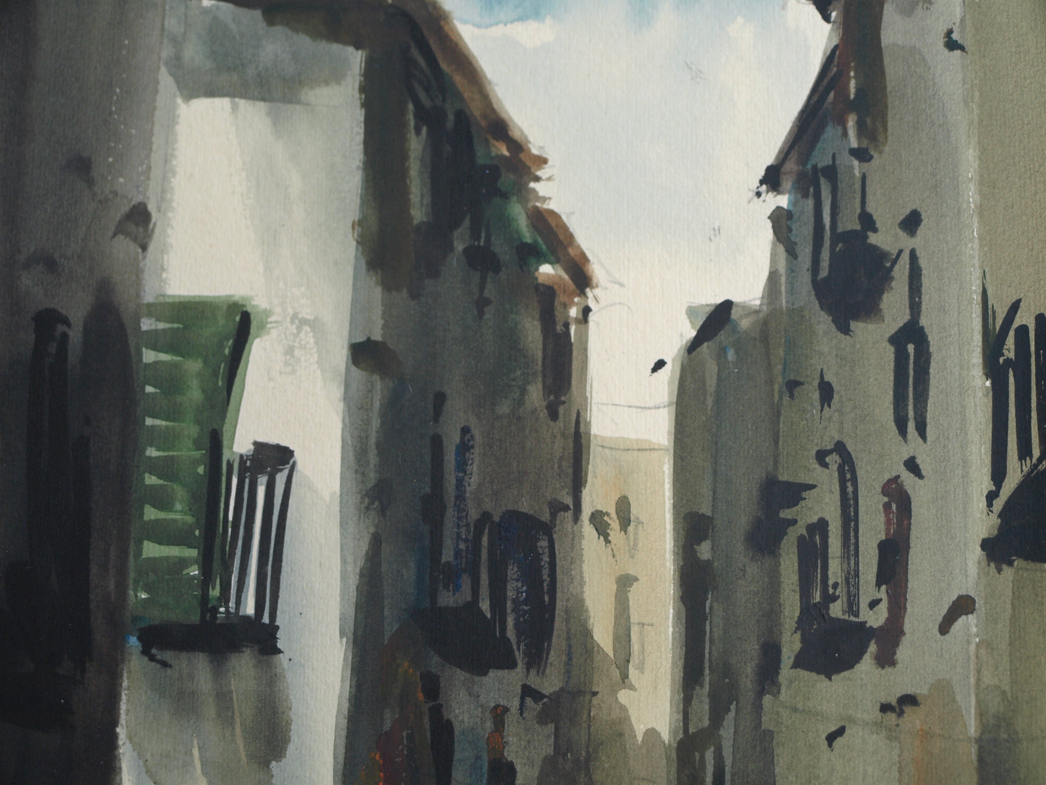 Niet of onleesbaar gesigneerd - Europese School - Aquarel – Straatje – gesigneerd & ingelijst  kopen? Bied vanaf 1!