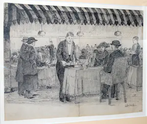 AcheterLeo Grijseels - tijdsbeeld jaren 20: het uitgaansleven - fraai ingelijste inkttekening? Enchérissez de 75!