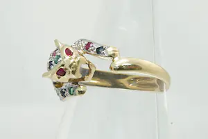 31 - Fraaie 14 Krt gouden panter-ring met 8kant geslepen diamant kopen? Bied vanaf 90!