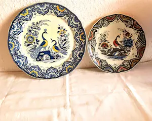 Villeroy en Boch - 2erSet Wandteller Keramik Serie Paon Pfauenmotiv Mettlacher Kupferstich 70er J. kaufen? Bieten Sie von 20!