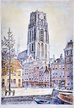 Marius Johannes Janssen - Rotterdam, Bagijnenstraat en St Laurenstoren 051-MJ verkocht voor € 38!