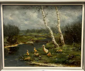 Hendrik Breedveld - Eendenfamilie langs het water kopen? Bied vanaf 135!