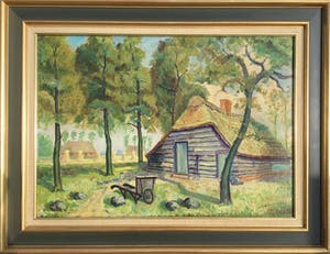 Tijmen Moll - Boerenschuur in Goois landschap | olieverf schilderij (ingelijst) kopen? Bied vanaf 115!