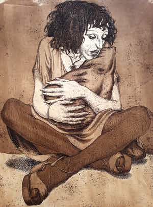 Herman Gordijn - Mona met kussen, aquatint ets verkocht voor € 175!