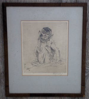 Cornelis Jan Mension - Ingelijste ets: Aapje kopen? Bied vanaf 125!