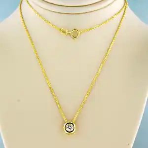 14k gouden collier met solitair hanger bezet briljant geslepen diamant verkocht voor € 260!