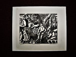 Hubert Bekman - Prachtige handdruk (20 ex) Houtsnede - 1934 - Kinderen in Landschap - potloodges kopen? Bied vanaf 40!