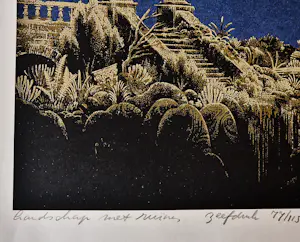 Jos Muris - Erg mooie kleuren - Zeefdruk "Een landschap met ruines" beperkte oplage (115) kopen? Bied vanaf 40!