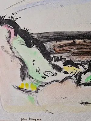 Jan Wiegers - fraaie kleuren lithografie - duinlandschap (Terschelling?) - handgesigneerd kopen? Bied vanaf 54!