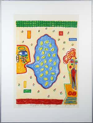 Keimpe Kootstra - Zeefdruk, Gesprek van de dag III - Ingelijst verkocht voor € 1!