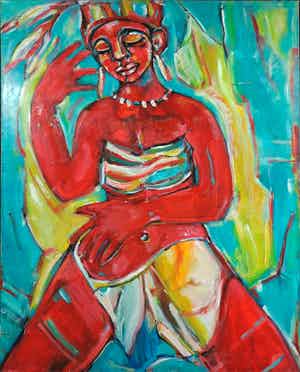 Christine Spierings - Olieverf op doek, Z.t. Vrouw met gesloten ogen (Groot) verkocht voor € 70!