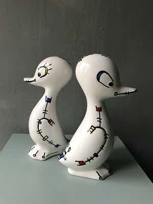 Marianne Bey - Happy Ducks / Mondriaan style verkocht voor € 35!