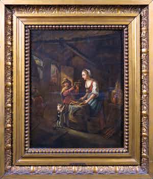 Niet of onleesbaar gesigneerd - Olieverf op doek (op paneel), Muizenvanger - Ingelijst verkocht voor € 10!