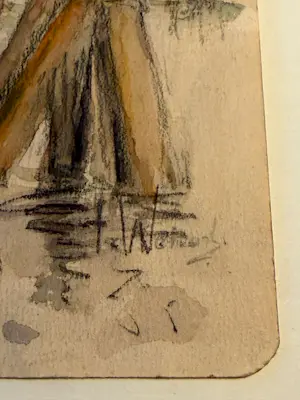 Jaap Weiland - Aquarel, Villa & een klein gemengd techniek werk Haven Numansdorp kopen? Bied vanaf 50!
