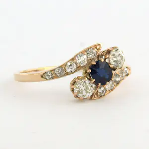 14k rosé gouden ring met  saffier en old mine cut geslepen diamant tot. 0.80ct kopen? Bied vanaf 425!