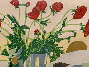 Vincent van Ojen - kleurenhoutsnede - 'Vaas met rozen' - 1991 (Zeer kleine oplage, groot werk!) kopen? Bied vanaf 175!